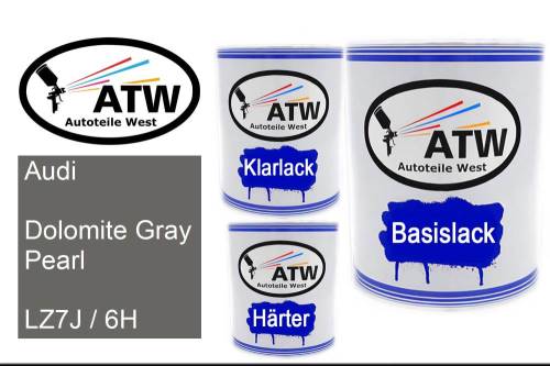 Audi, Dolomite Gray Pearl, LZ7J / 6H: 1L Lackdose + 1L Klarlack + 500ml Härter - Set, von ATW Autoteile West.